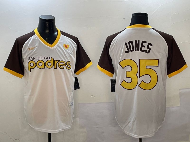 Men San Diego Padres #35 Jones White Throwback Game Nike 2025 MLB Jersey style 3